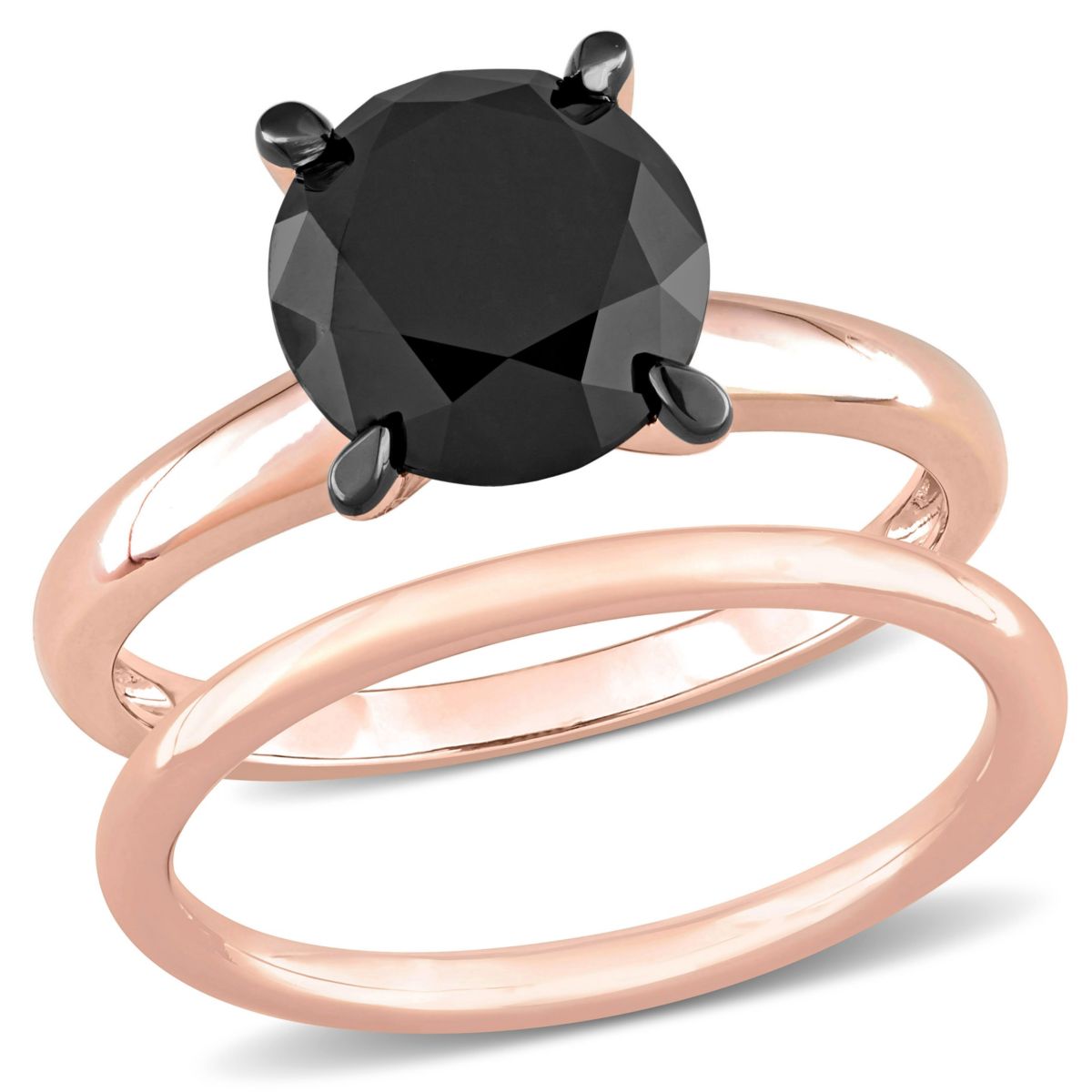 3 ct. t.w. Black Diamond Solitaire Bridal Set in 14K Rose Gold with Black Rhodium Plated