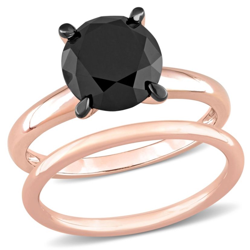 3 ct. t.w. Black Diamond Solitaire Bridal Set in 14K Rose Gold with Black Rhodium Plated