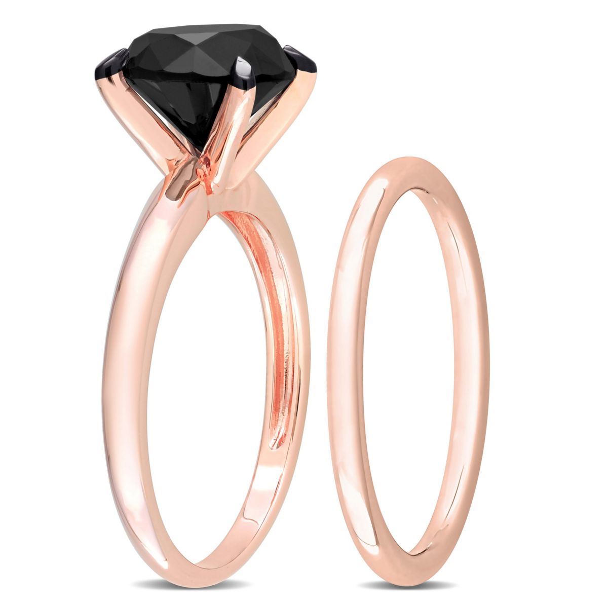 3 ct. t.w. Black Diamond Solitaire Bridal Set in 14K Rose Gold with Black Rhodium Plated