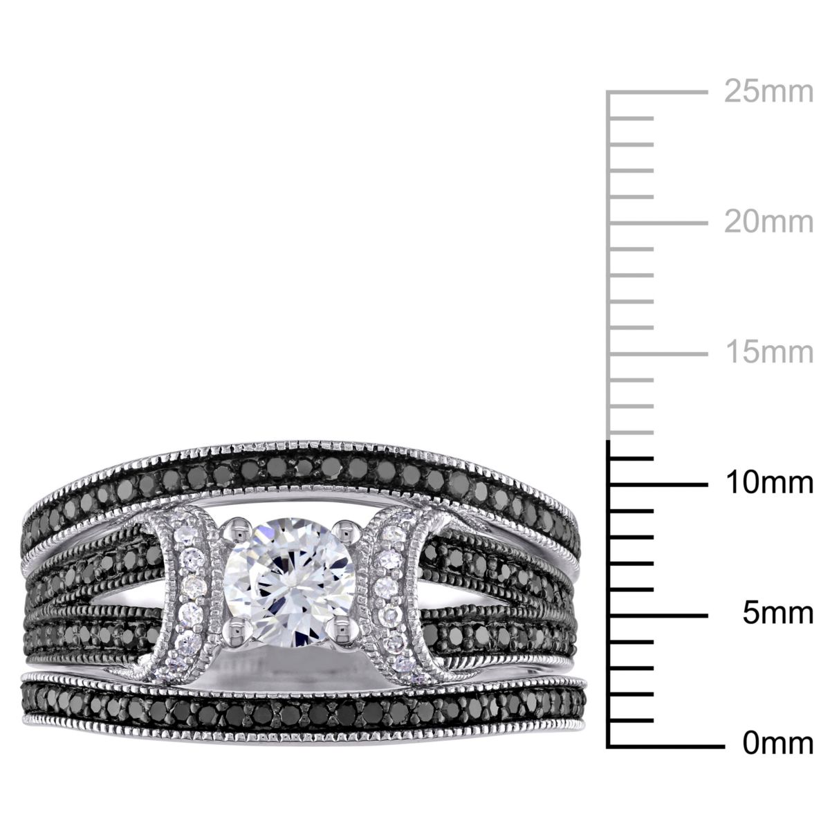 Lab Created 1/2 ct. t.w. Black and White Diamond with Created White Sapphire Bridal Ring Set in Sterling Silver with Black Rhodium Plated