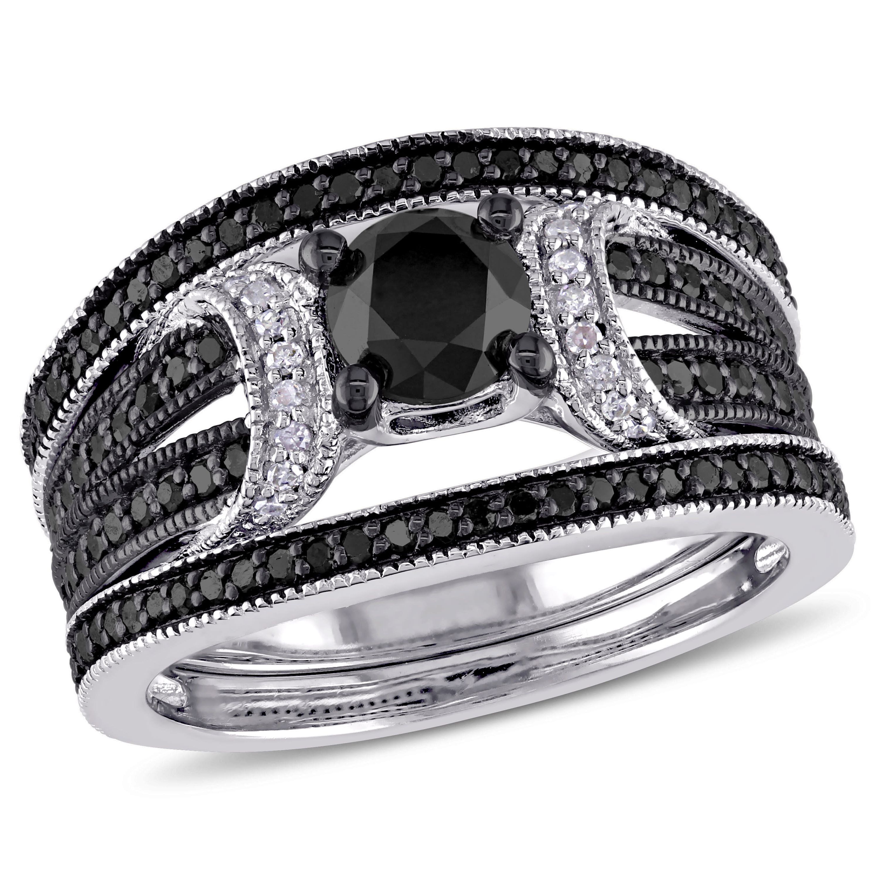 1.27 ct. t.w. Black Diamond Split Shank Bridal Ring Set in Sterling Silver with Black Rhodium Plated