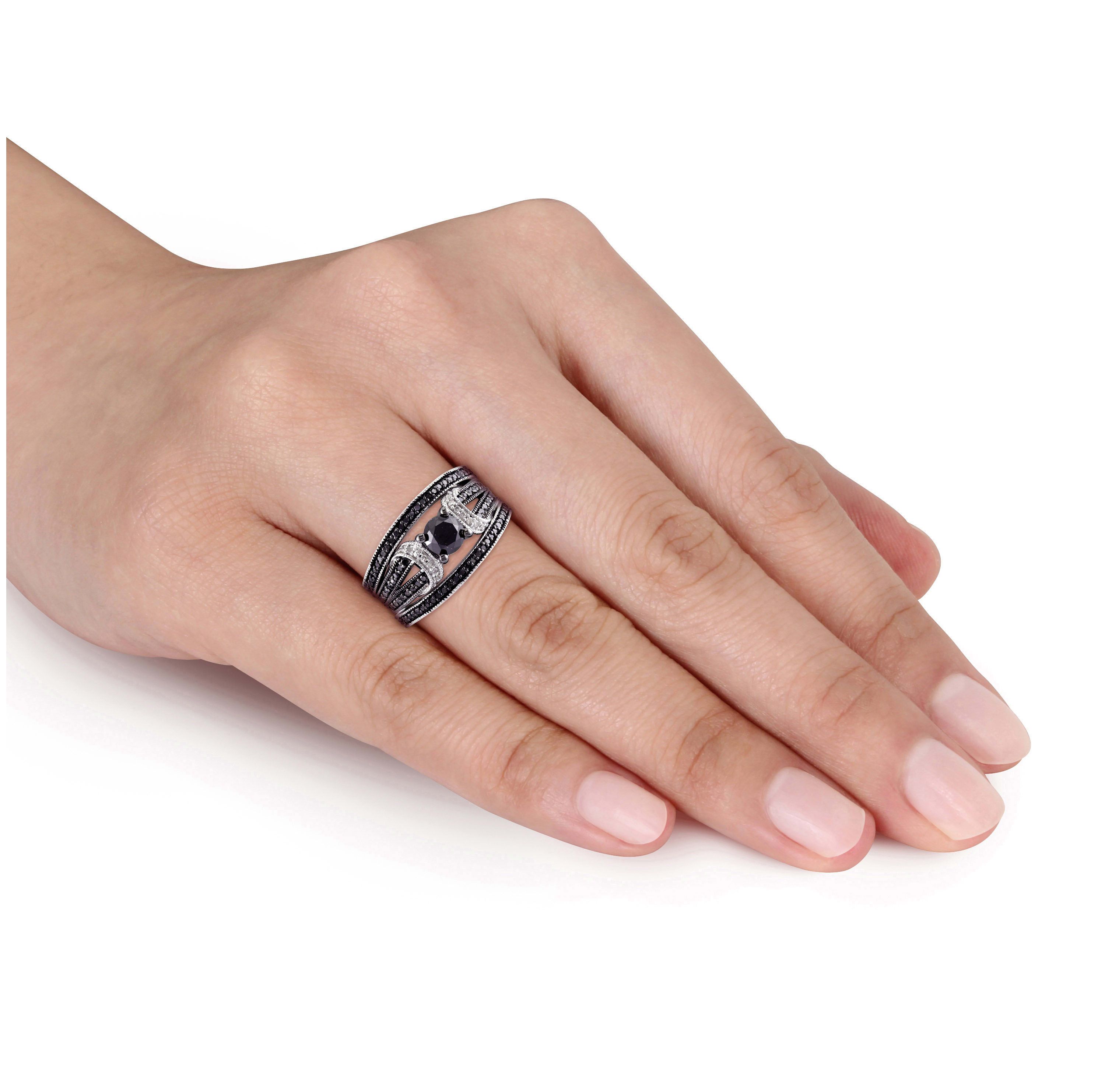 1.27 ct. t.w. Black Diamond Split Shank Bridal Ring Set in Sterling Silver with Black Rhodium Plated
