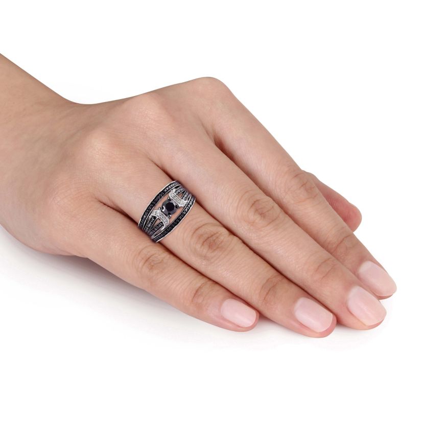 1.27 ct. t.w. Black Diamond Split Shank Bridal Ring Set in Sterling Silver with Black Rhodium Plated