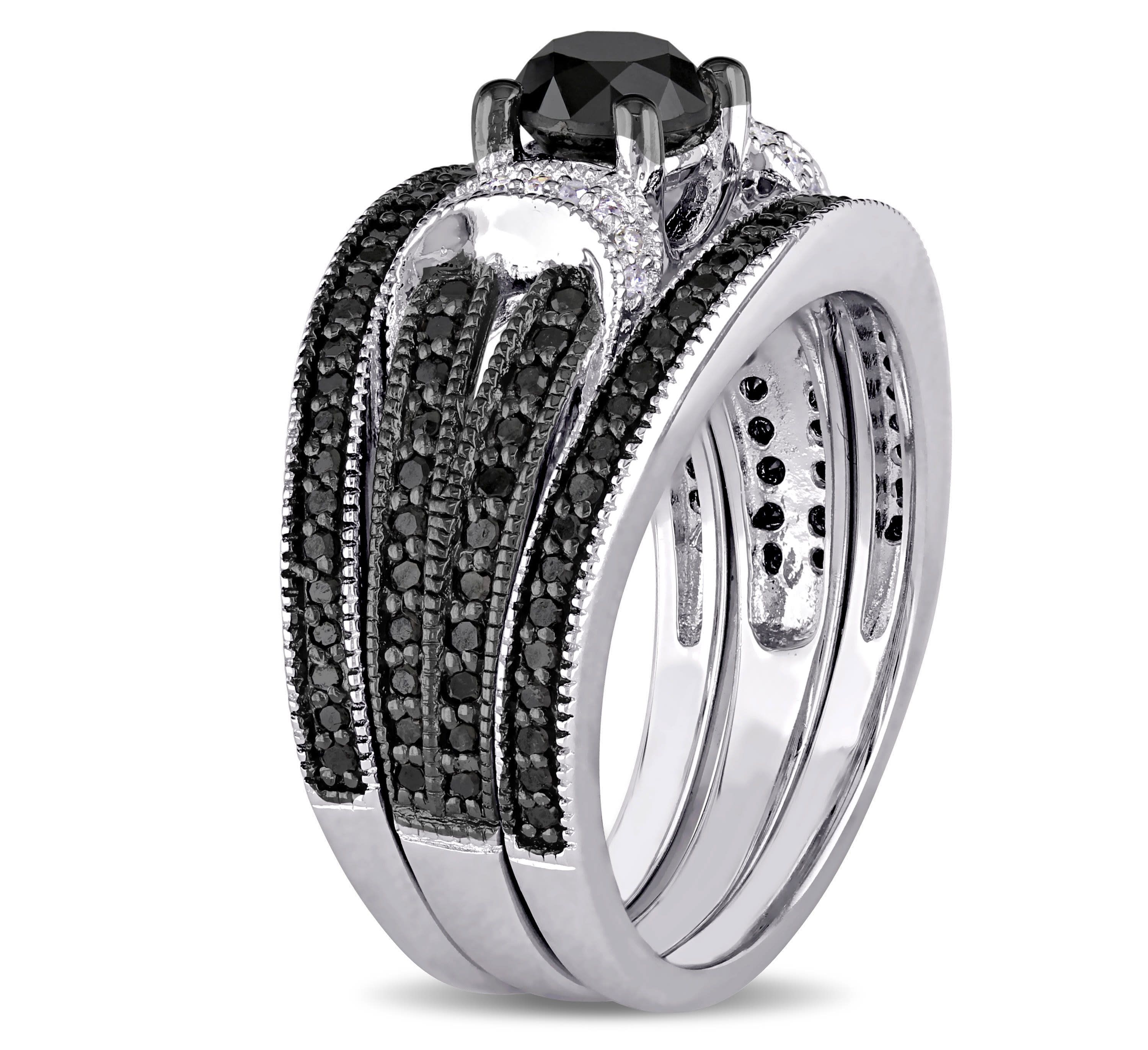 1.27 ct. t.w. Black Diamond Split Shank Bridal Ring Set in Sterling Silver with Black Rhodium Plated