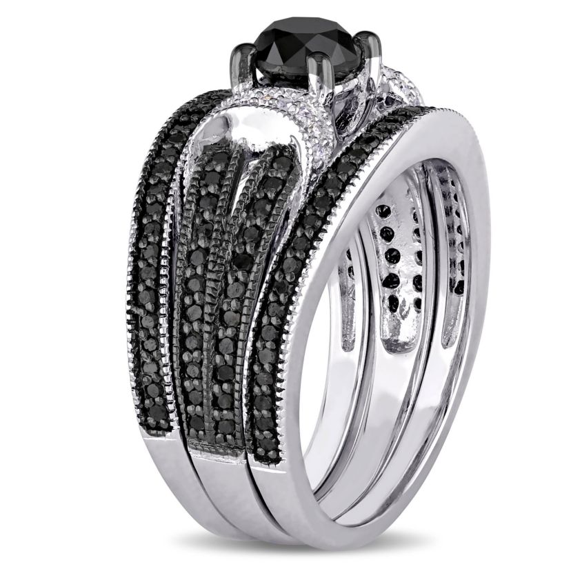 1.27 ct. t.w. Black Diamond Split Shank Bridal Ring Set in Sterling Silver with Black Rhodium Plated
