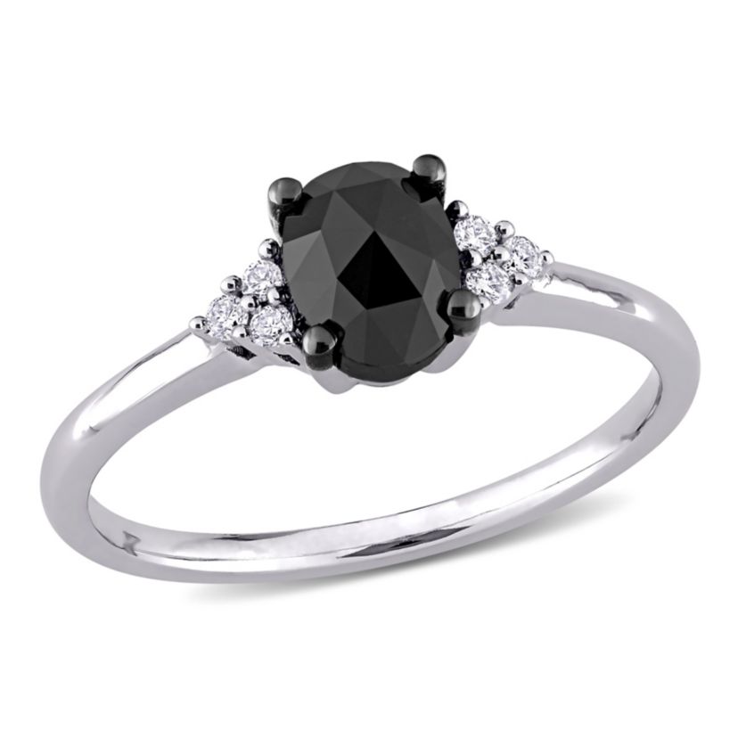 1 ct. t.w. Black and White Diamond Engagement Ring in 14K White Gold with Black Rhodium Plated