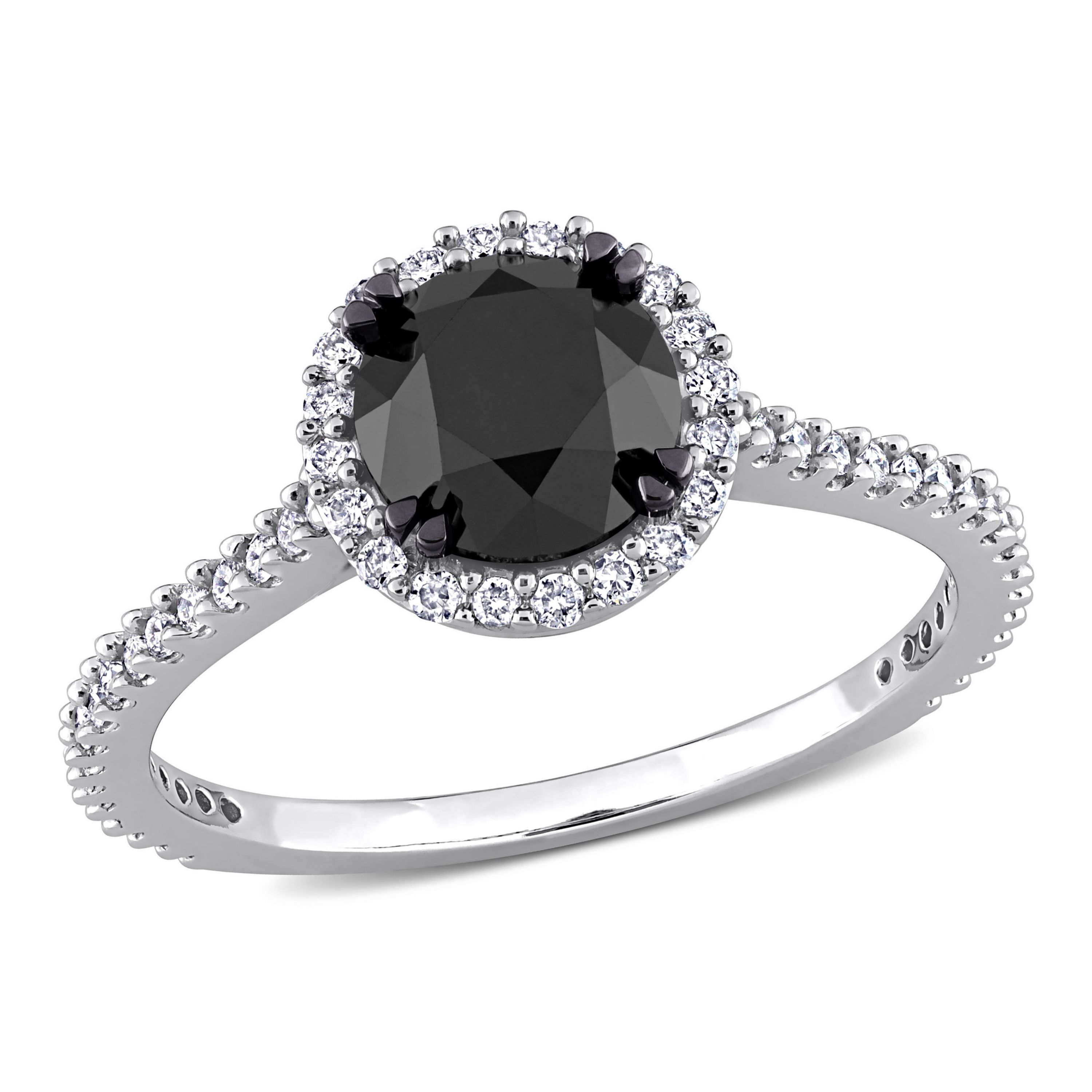 1.27 ct. t.w. Black and White Diamond Halo Engagement Ring in 14K White Gold with Black Rhodium Plated