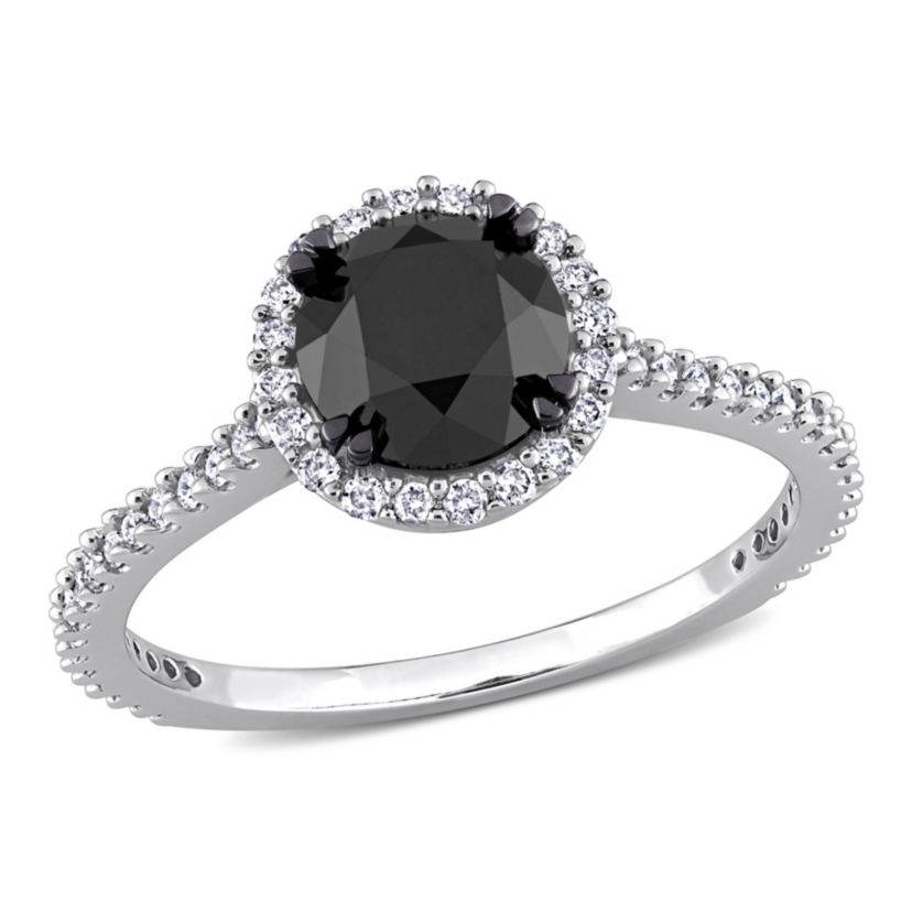 1.27 ct. t.w. Black and White Diamond Halo Engagement Ring in 14K White Gold with Black Rhodium Plated