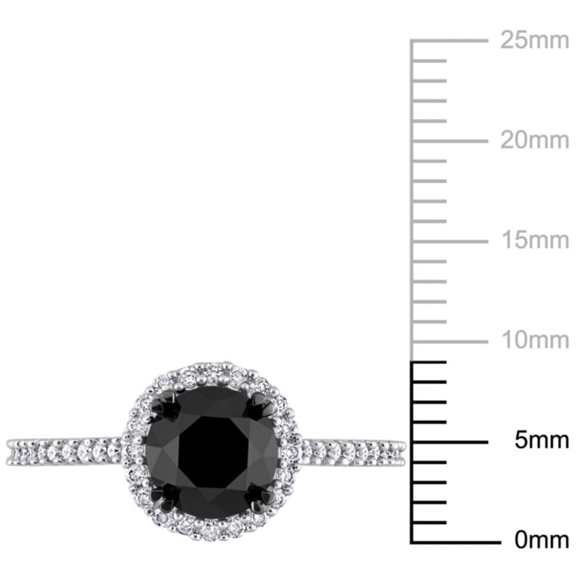 1.27 ct. t.w. Black and White Diamond Halo Engagement Ring in 14K White Gold with Black Rhodium Plated