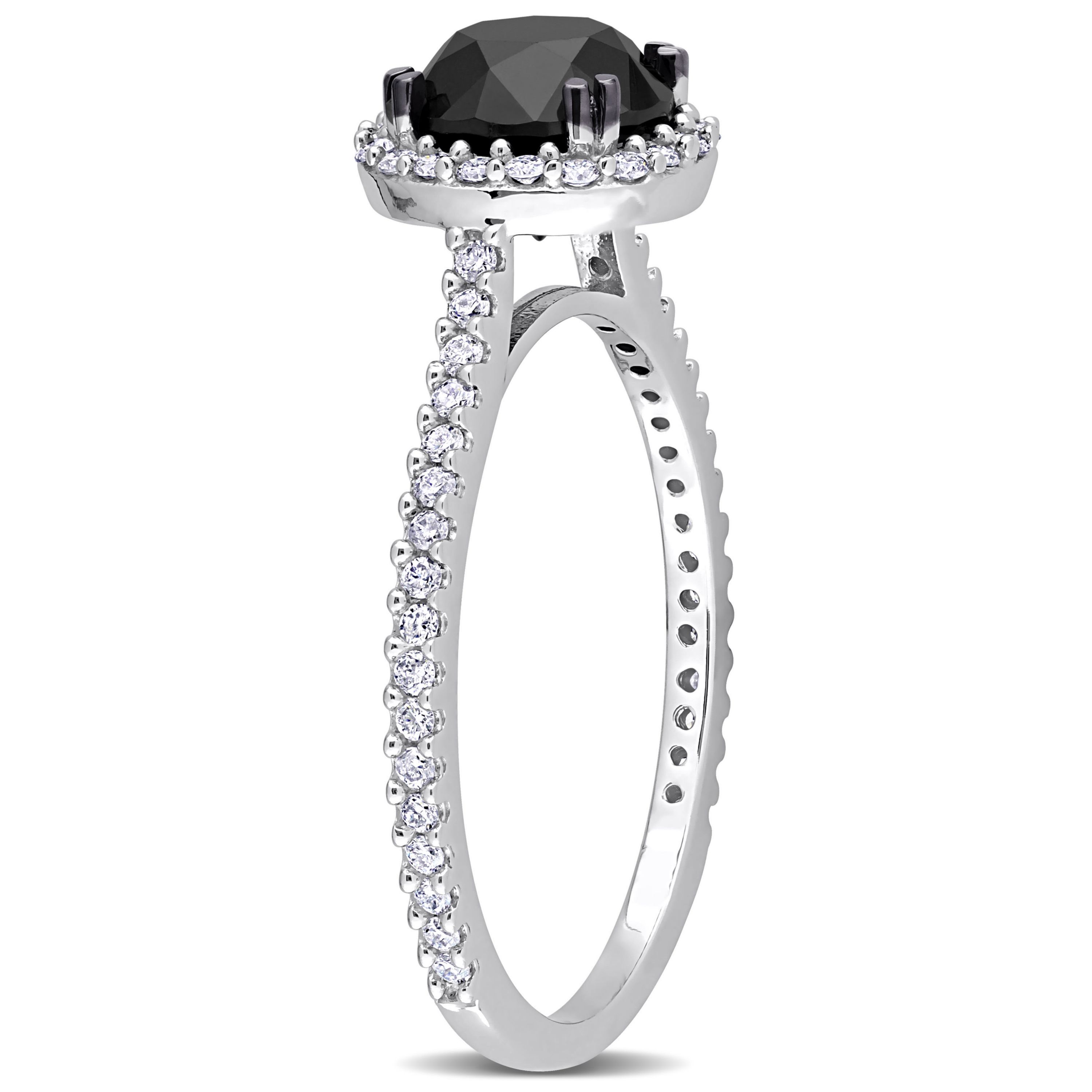 1.27 ct. t.w. Black and White Diamond Halo Engagement Ring in 14K White Gold with Black Rhodium Plated