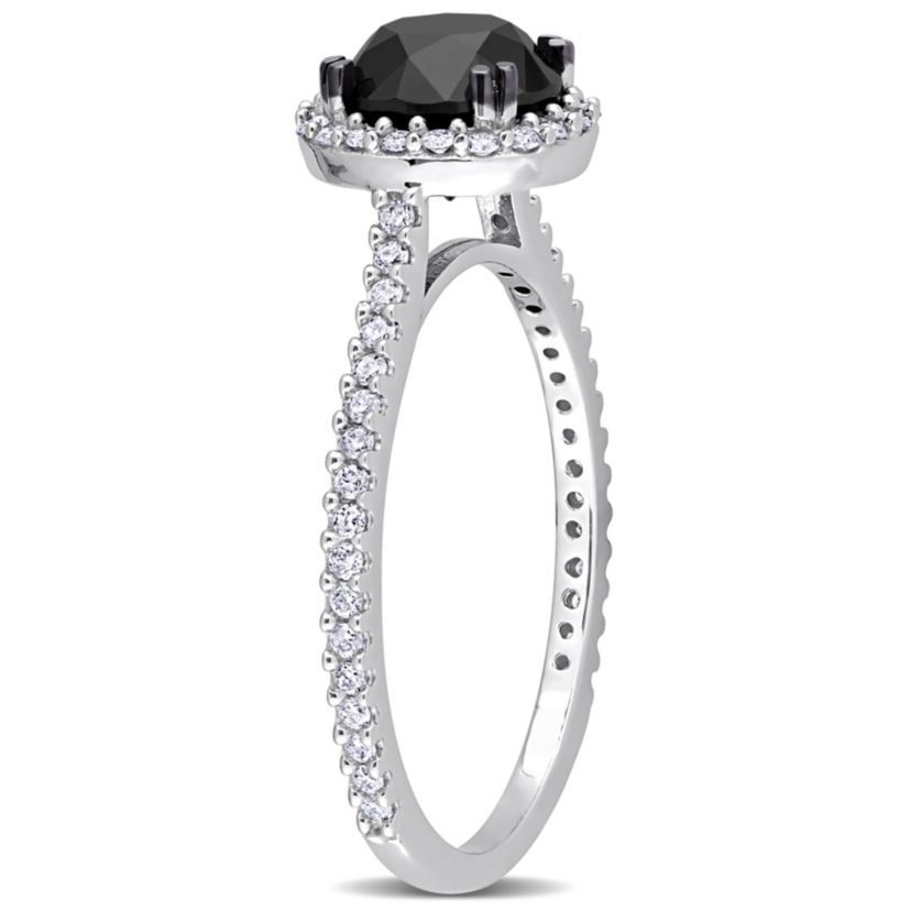 1.27 ct. t.w. Black and White Diamond Halo Engagement Ring in 14K White Gold with Black Rhodium Plated