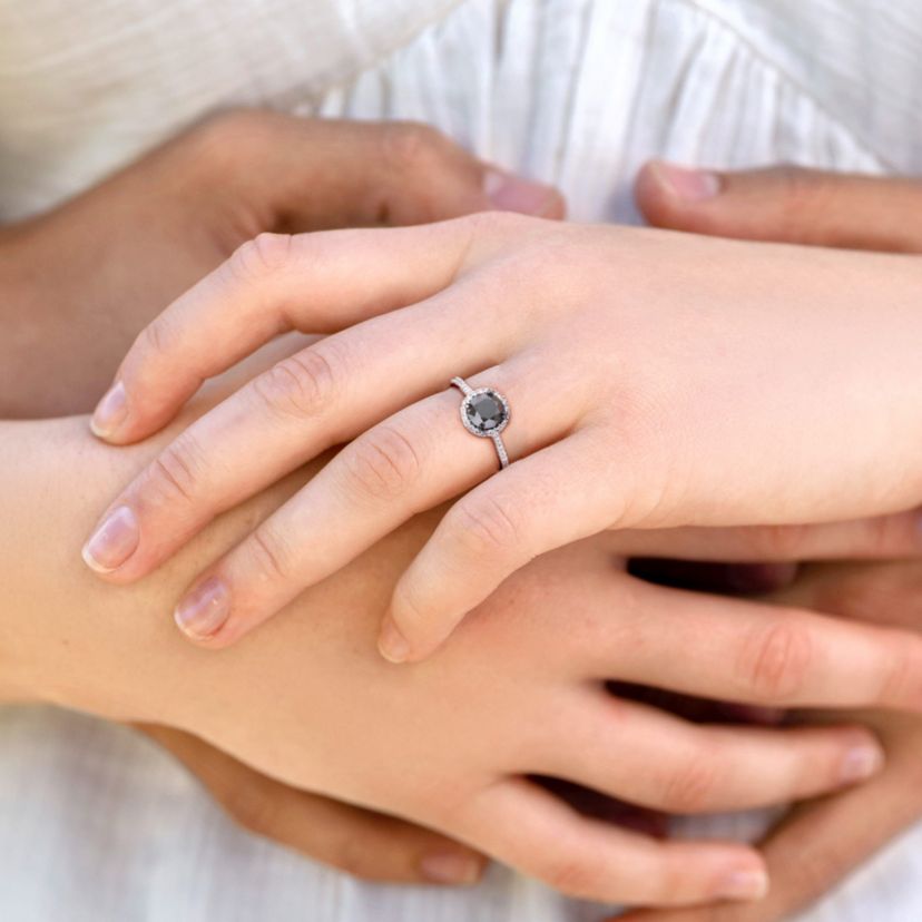 1.27 ct. t.w. Black and White Diamond Halo Engagement Ring in 14K White Gold with Black Rhodium Plated