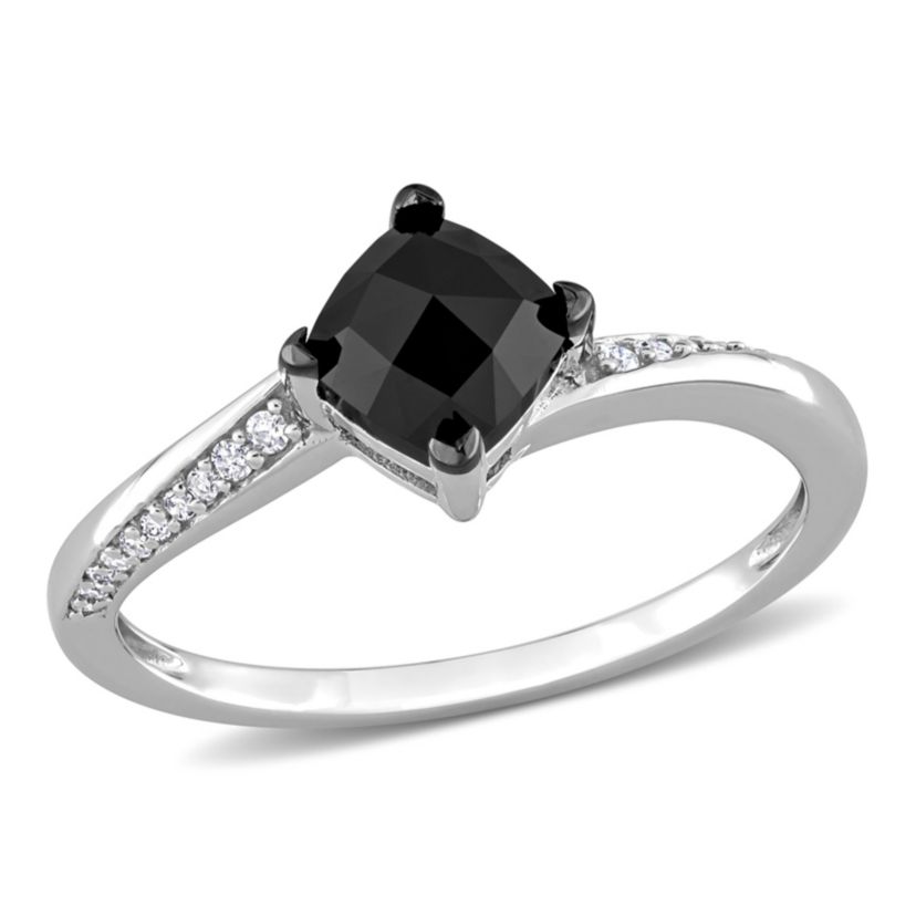 1.02 ct. t.w. Black and White Diamond Engagement Ring in 10K White Gold with Black Rhodium Plated