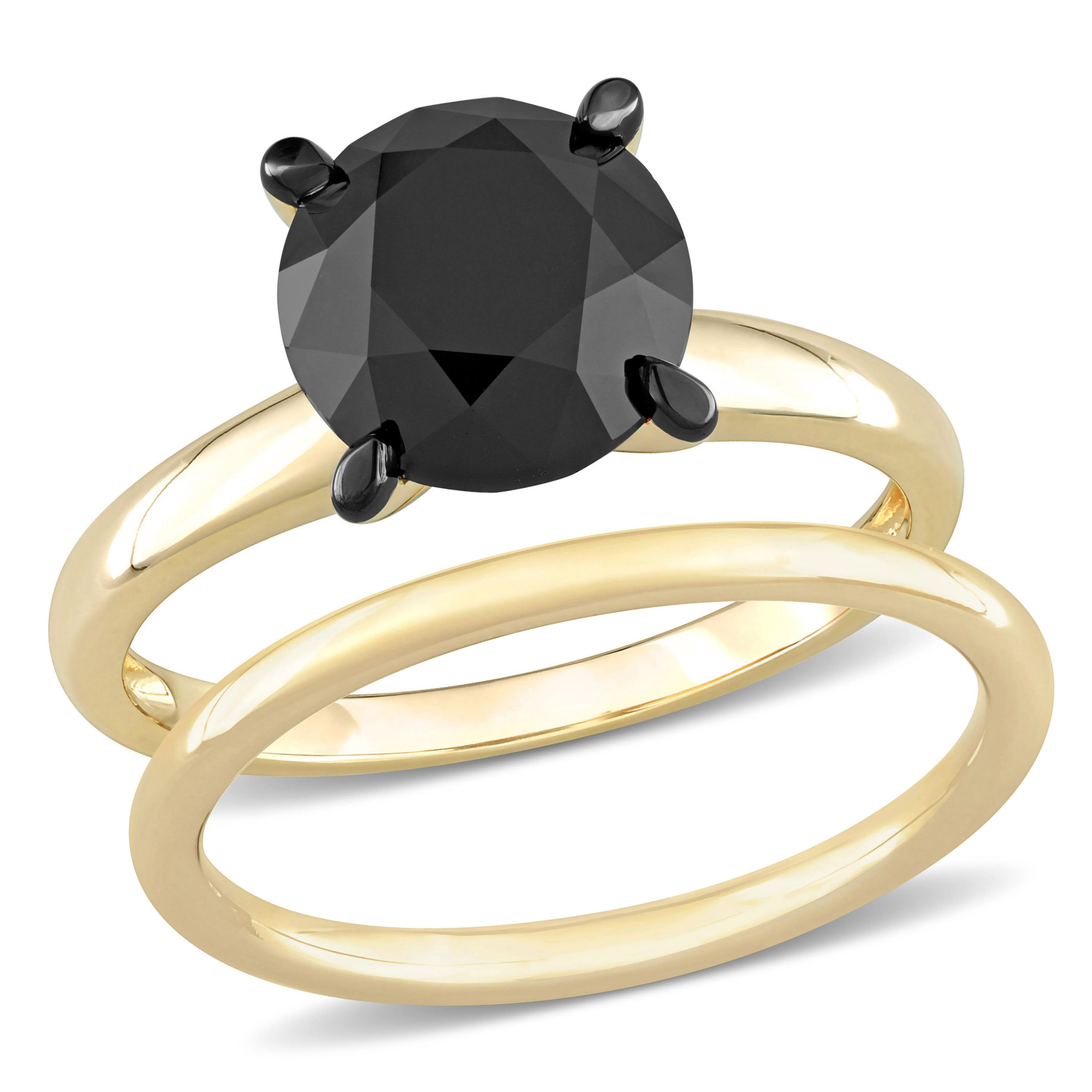 Belk & Co. 3 ct. t.w. Black Diamond Solitaire Bridal Ring Set in 14K ...
