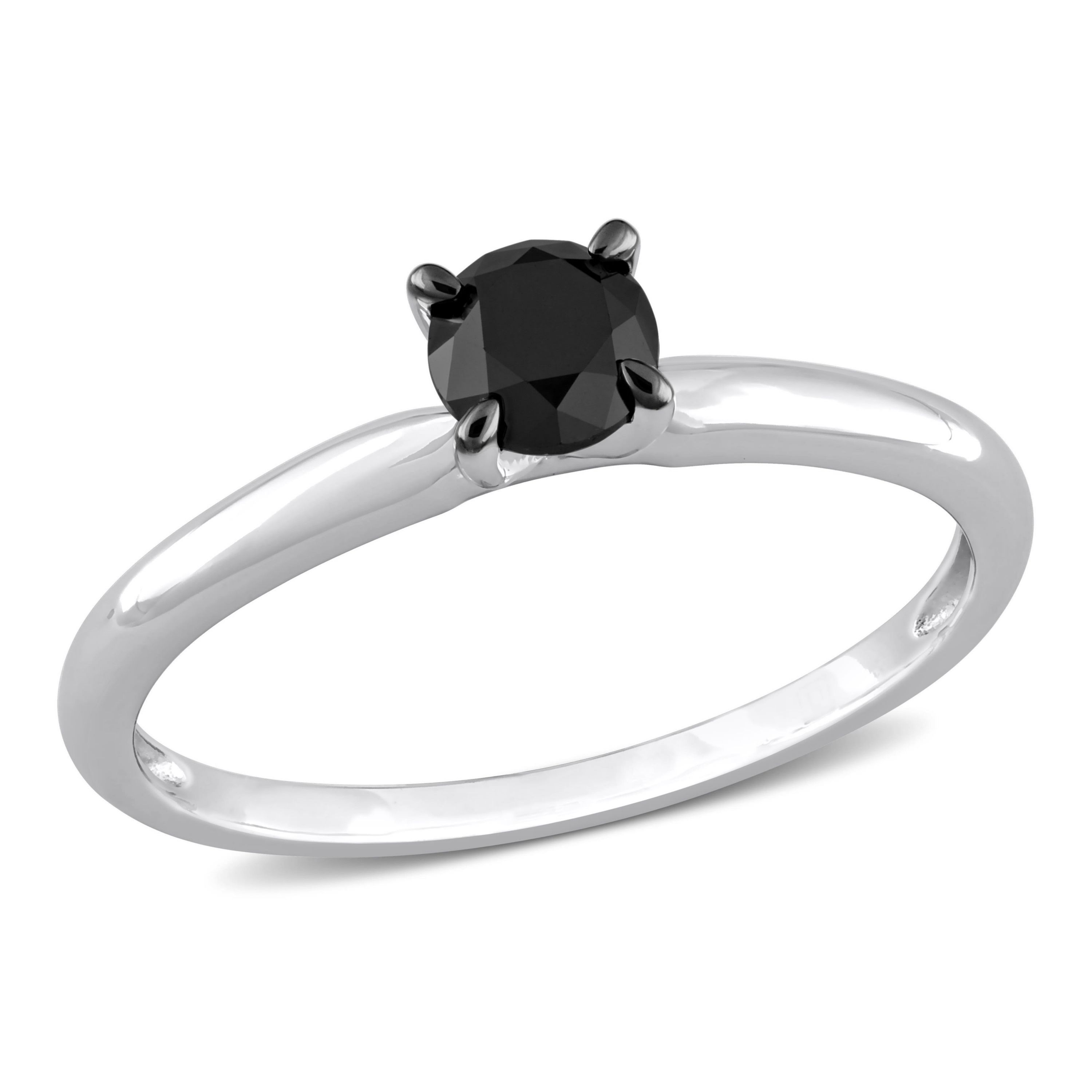 1/2 ct. t.w. Black Diamond Solitaire Engagement Ring in 10K White Gold with Black Rhodium Plated