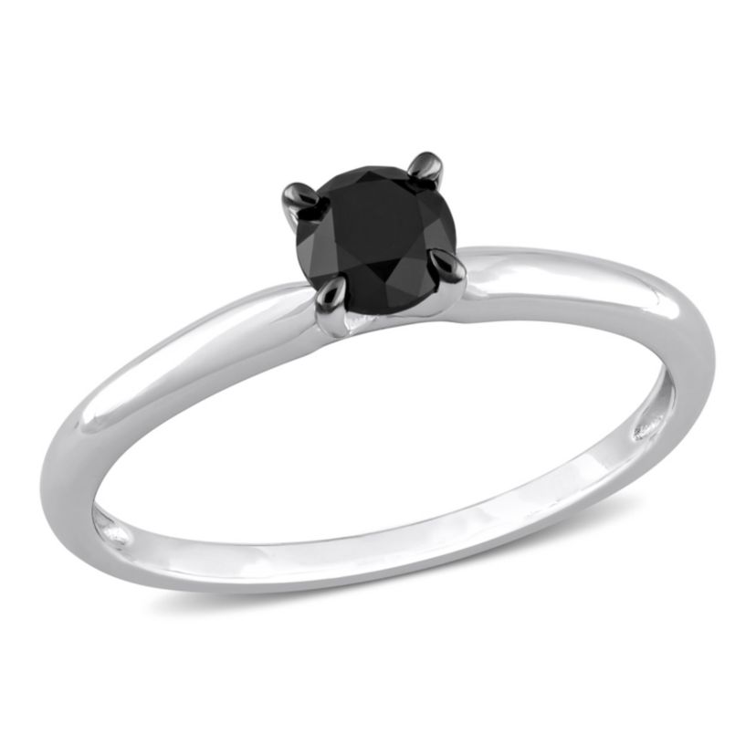 1/2 ct. t.w. Black Diamond Solitaire Engagement Ring in 10K White Gold with Black Rhodium Plated