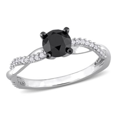 Belk & Co 1.15 ct. t.w. Black and White Diamond Crossover Engagement Ring in 14K White Gold, 8 -  0620400155935