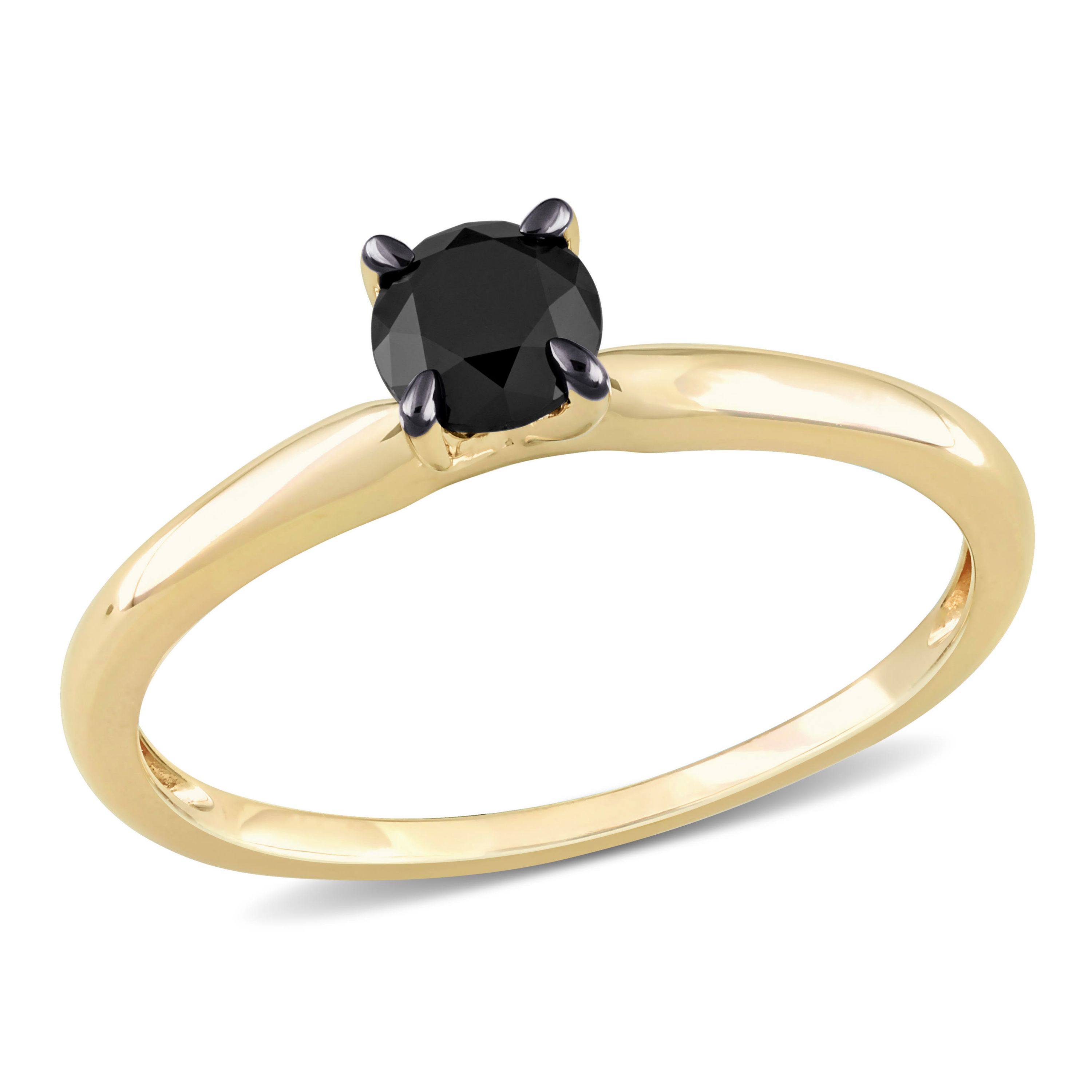 1/2 ct. t.w. Black Diamond Solitaire Ring in 10K Yellow Gold with Black Rhodium Plated