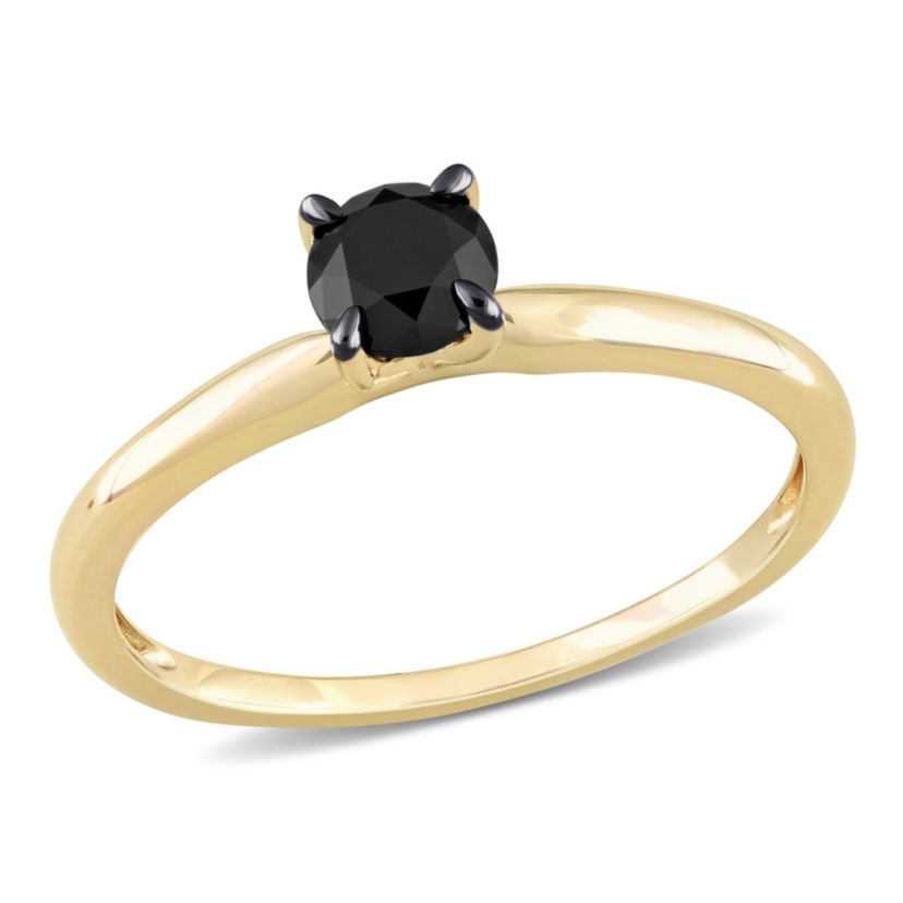 1/2 ct. t.w. Black Diamond Solitaire Ring in 10K Yellow Gold with Black Rhodium Plated