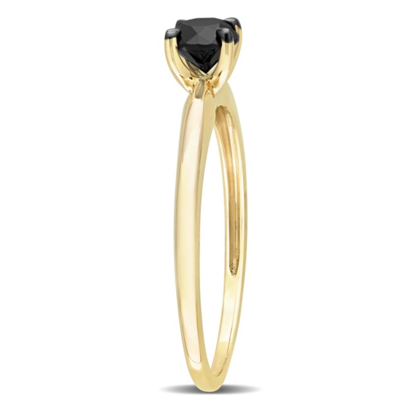 1/2 ct. t.w. Black Diamond Solitaire Ring in 10K Yellow Gold with Black Rhodium Plated