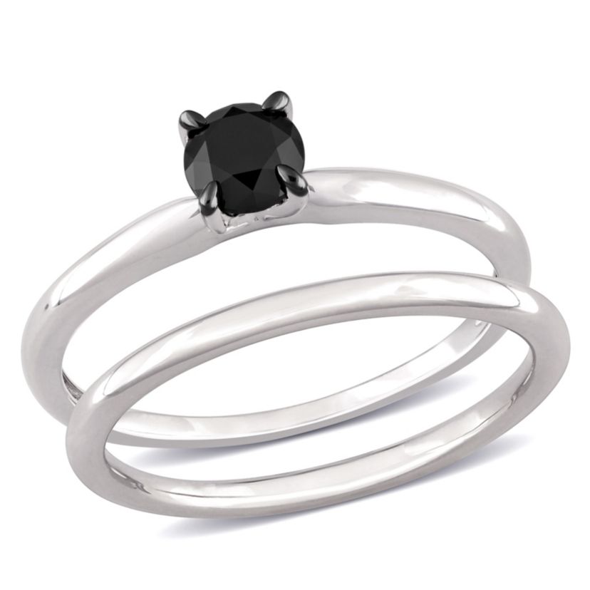 1/2 ct. t.w. Black Diamond Engagement Ring Set in 10K White Gold with Black Rhodium Plated