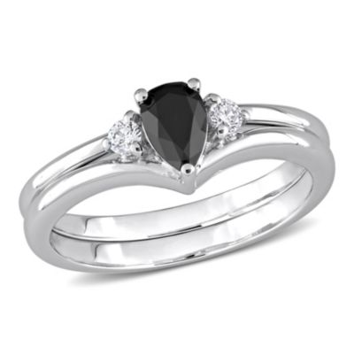 5/8 ct. t.w. Black and White Diamond 3-Stone Bridal Ring Set 10K Gold