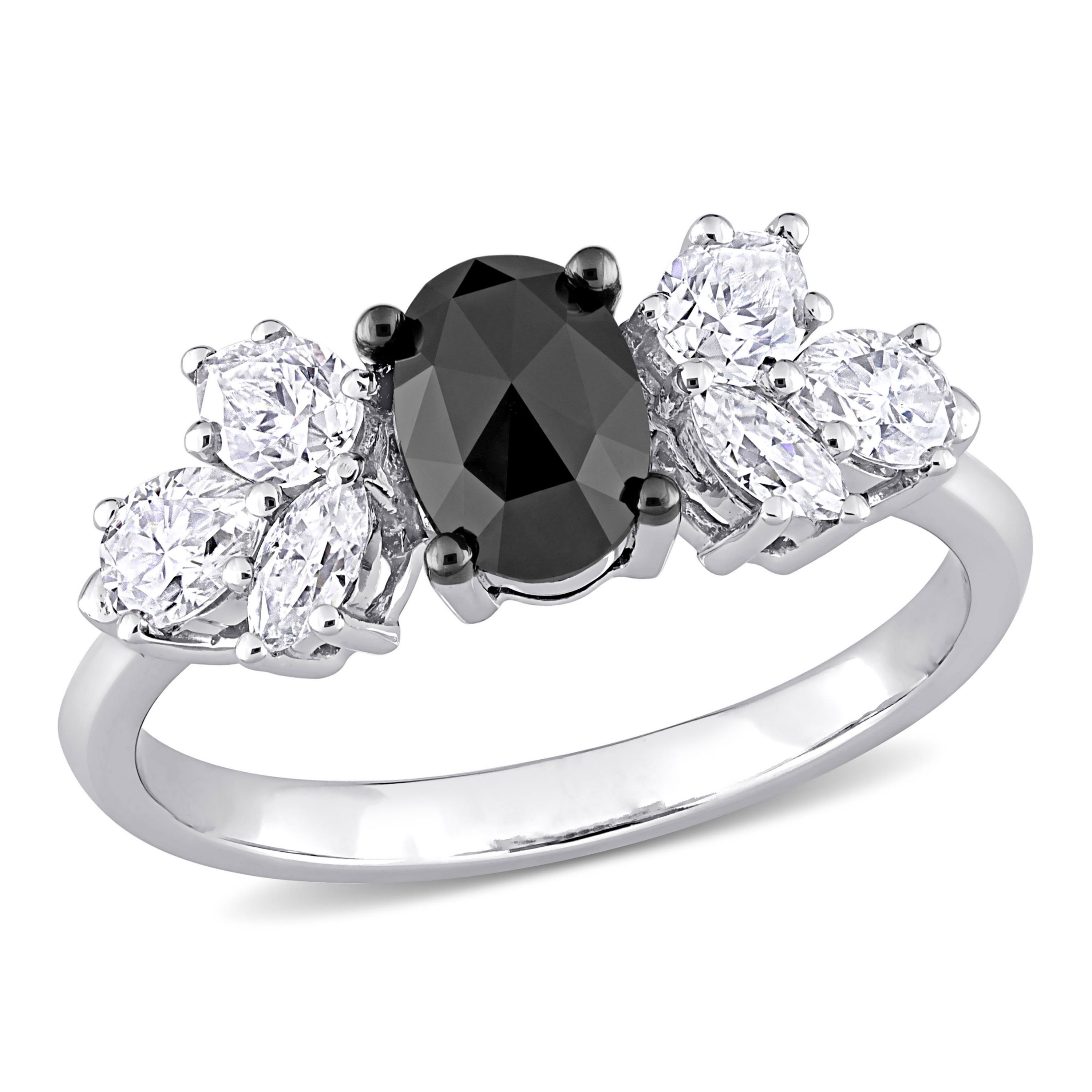 Created Moissanite and 3/4 ct. t.w. Black Diamond Engagement Ring in 10K White Gold