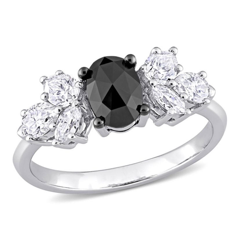 Created Moissanite and 3/4 ct. t.w. Black Diamond Engagement Ring in 10K White Gold