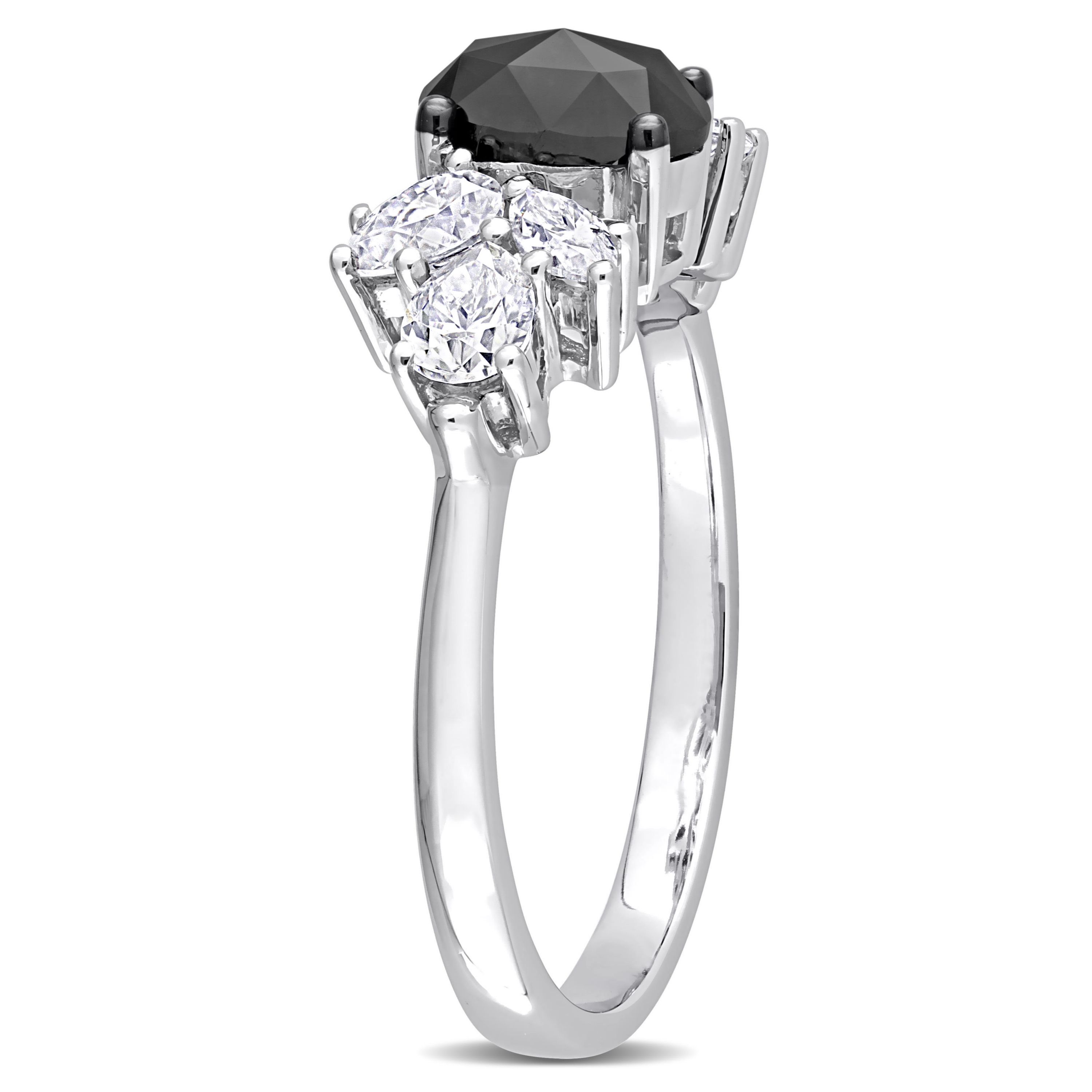Created Moissanite and 3/4 ct. t.w. Black Diamond Engagement Ring in 10K White Gold
