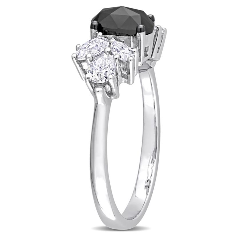 Created Moissanite and 3/4 ct. t.w. Black Diamond Engagement Ring in 10K White Gold