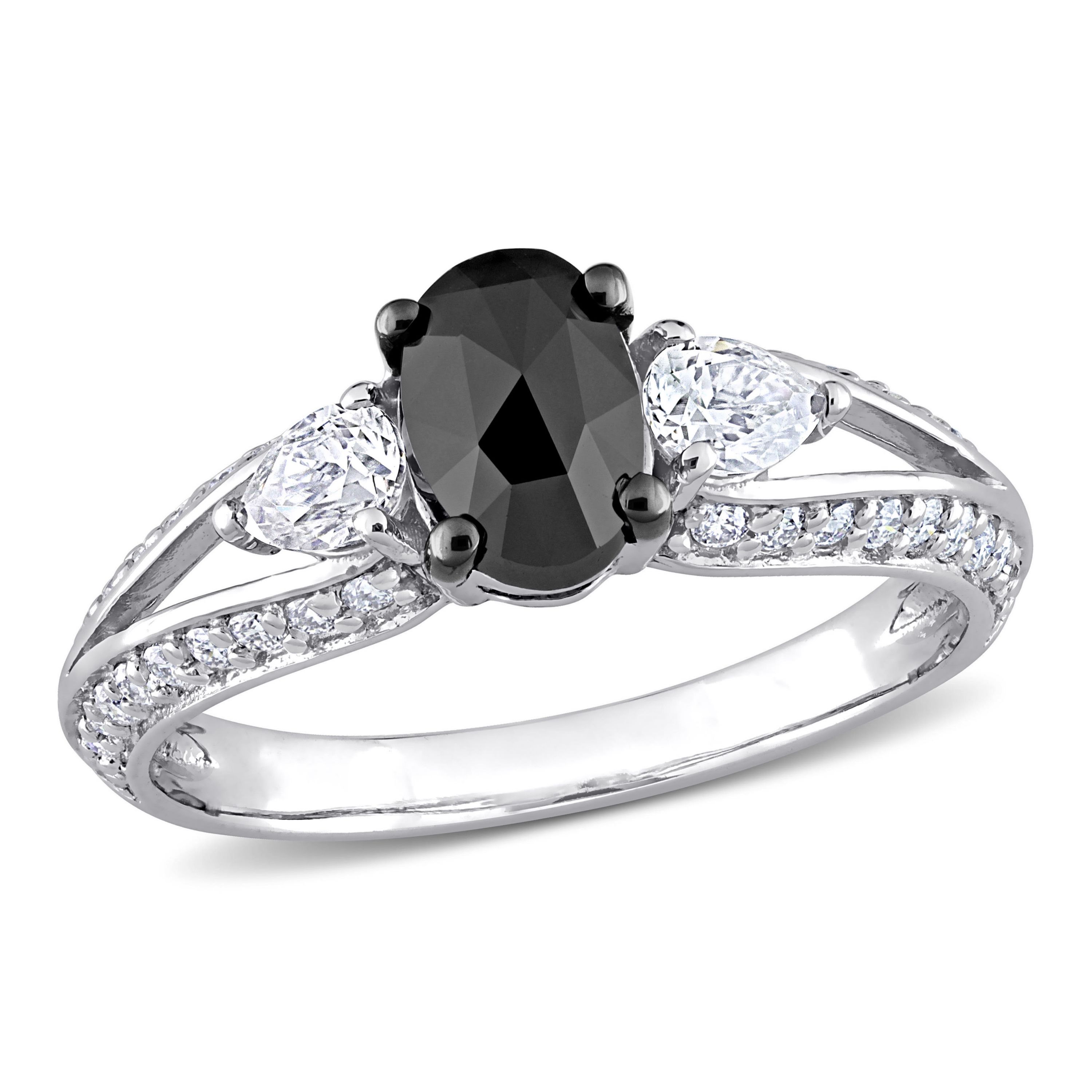Created Moissanite and 3/4 ct. t.w. Black Diamond Engagement Ring in 10K White Gold