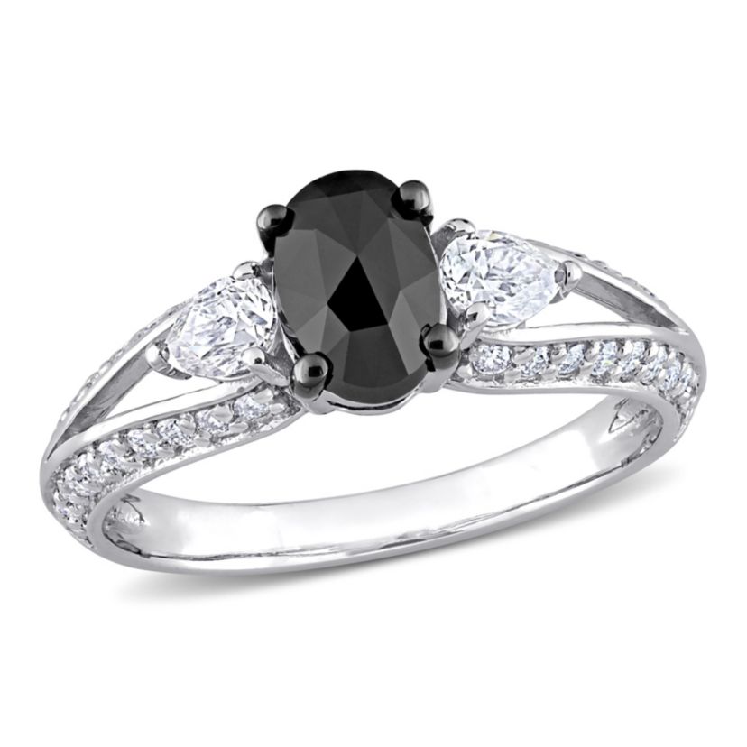 Created Moissanite and 3/4 ct. t.w. Black Diamond Engagement Ring in 10K White Gold
