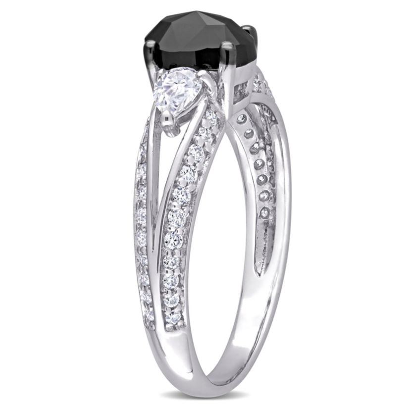 Created Moissanite and 3/4 ct. t.w. Black Diamond Engagement Ring in 10K White Gold