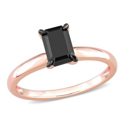 Black Diamond Solitaire Engagement Ring, 14K Rose Gold, 65% Off