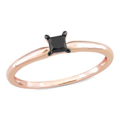 Belk & Co 1/4 ct. t.w. Black Diamond Solitaire Engagement Ring in 14K Rose Gold, Pink, 8 -  0620400160786