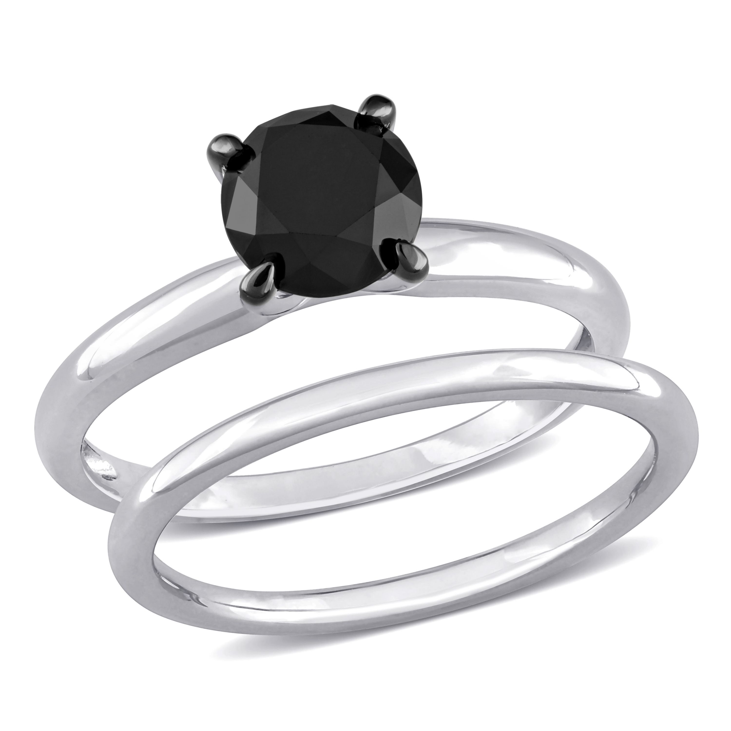 1.5 ct. t.w. Black Diamond Engagement Ring Set in 10K White Gold with Black Rhodium Plated