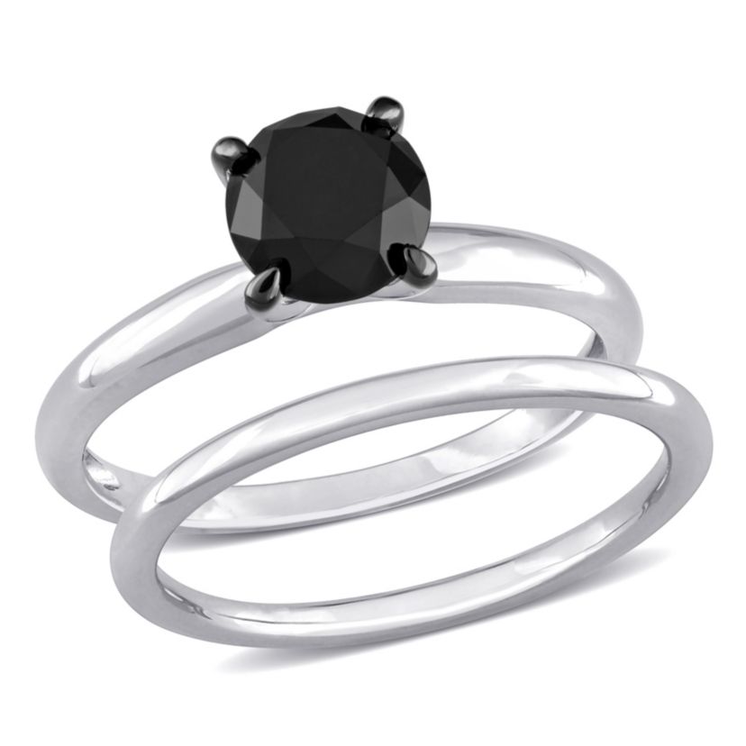 1.5 ct. t.w. Black Diamond Engagement Ring Set in 10K White Gold with Black Rhodium Plated