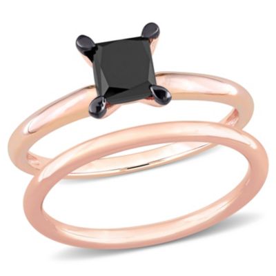 Belk & Co 1 ct. t.w. Black Diamond Engagement Ring Set in 14K Rose Gold with Black Rhodium Plated, Pink, 8 -  0620400166825