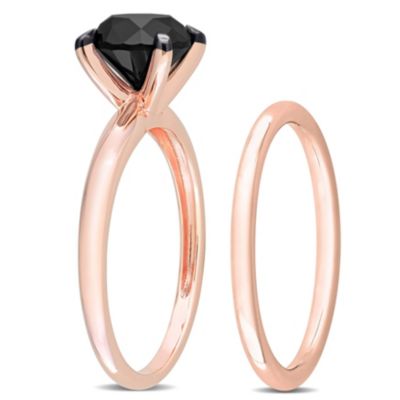 2 ct. t.w. Black Diamond Solitaire Bridal Ring Set 14K Rose Gold with Rhodium Plated