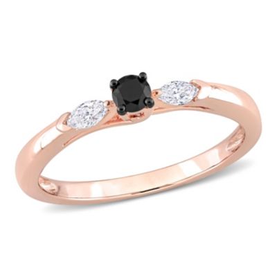 Belk & Co 1/4 ct. t.w. Black and White Diamond 3-Stone Engagement Ring in 10K Rose Gold, Pink, 8 -  0686692471658