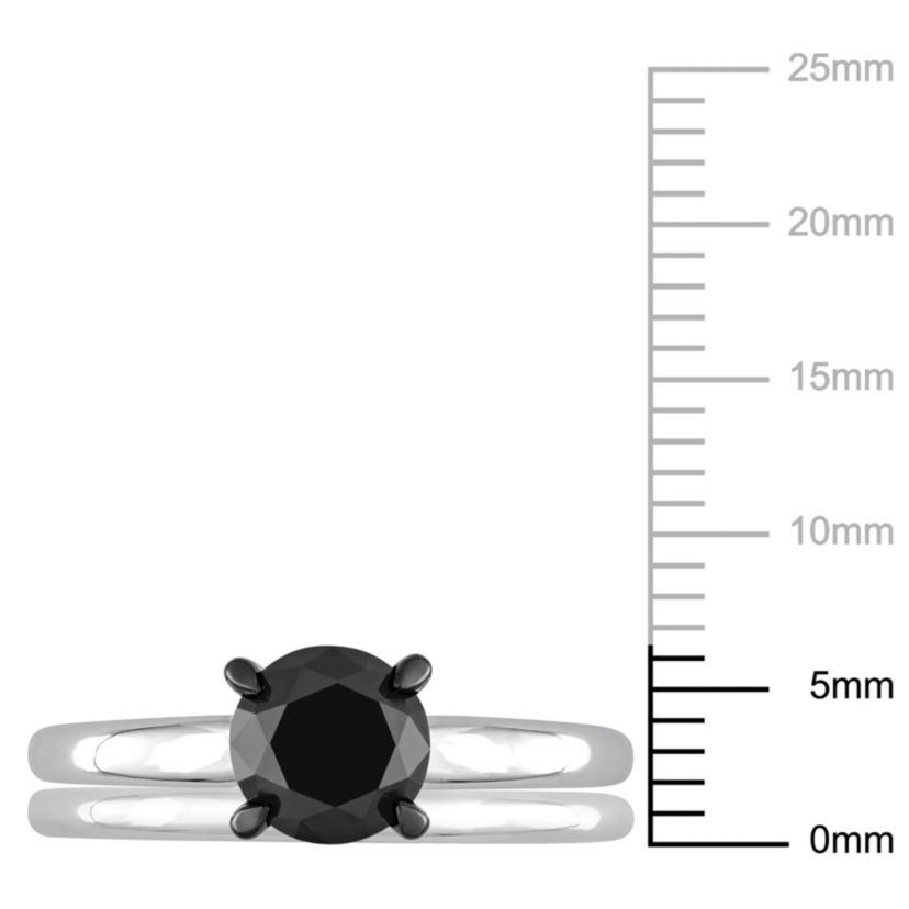 1.5 ct. t.w. Black Diamond Solitaire Bridal Ring Set in 14K White Gold with Black Rhodium Plated
