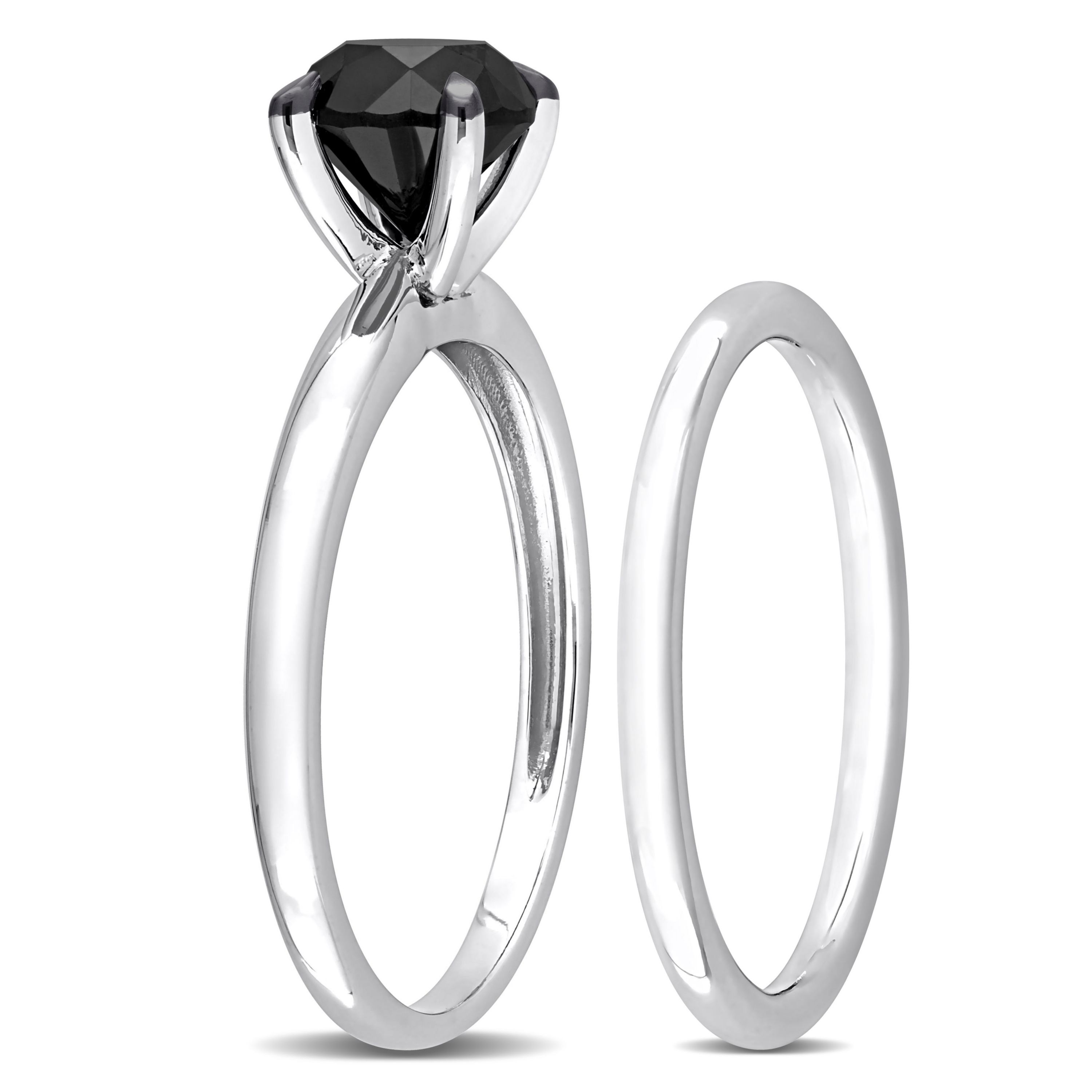 1.5 ct. t.w. Black Diamond Solitaire Bridal Ring Set in 14K White Gold with Black Rhodium Plated
