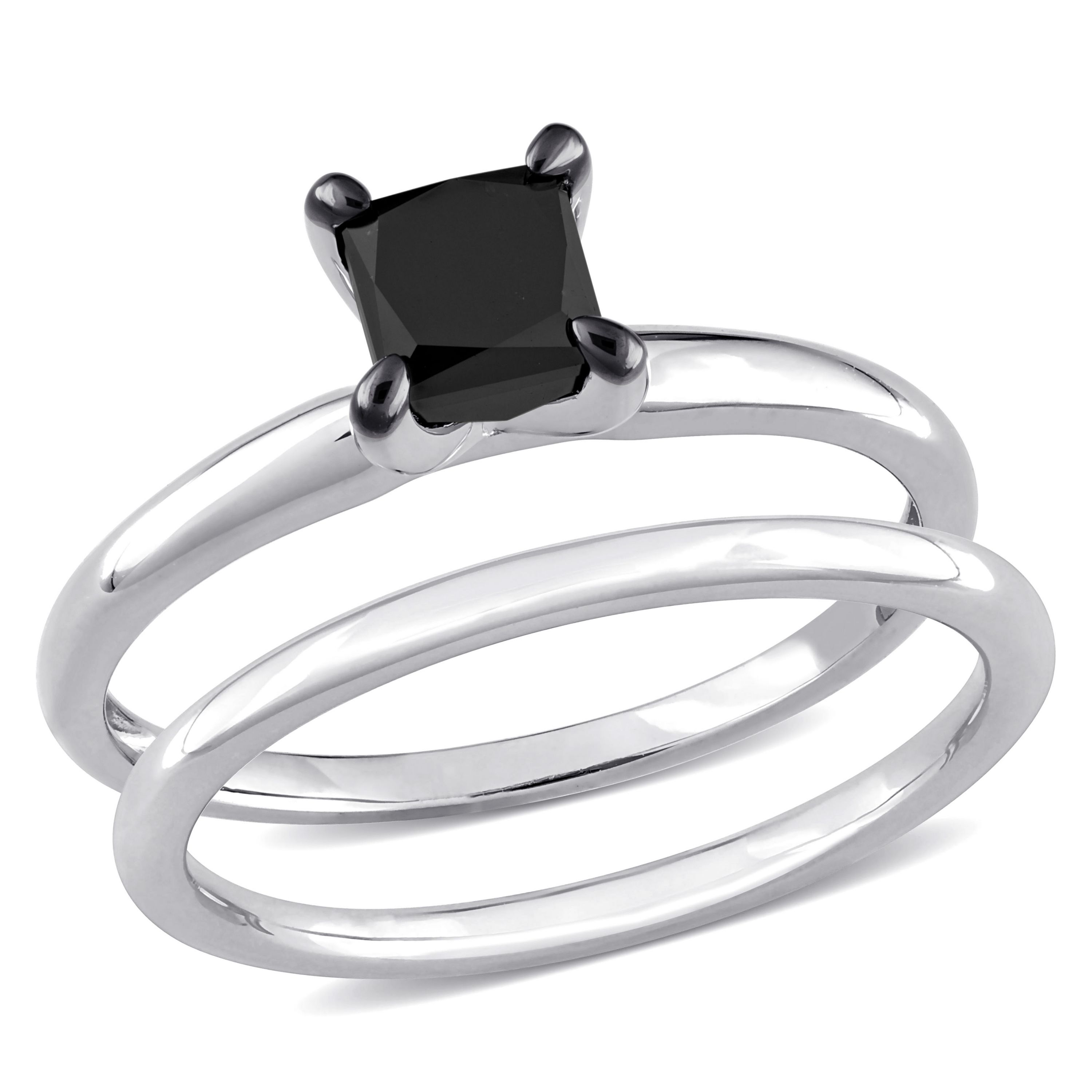 1 ct. t.w. Black Diamond Engagement Ring Set in 10K White Gold with Black Rhodium Plated
