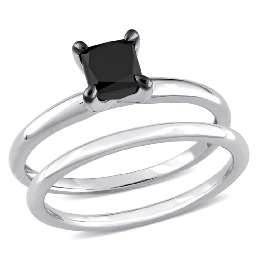 1 ct. t.w. Black Diamond Engagement Ring Set in 10K White Gold with Black Rhodium Plated