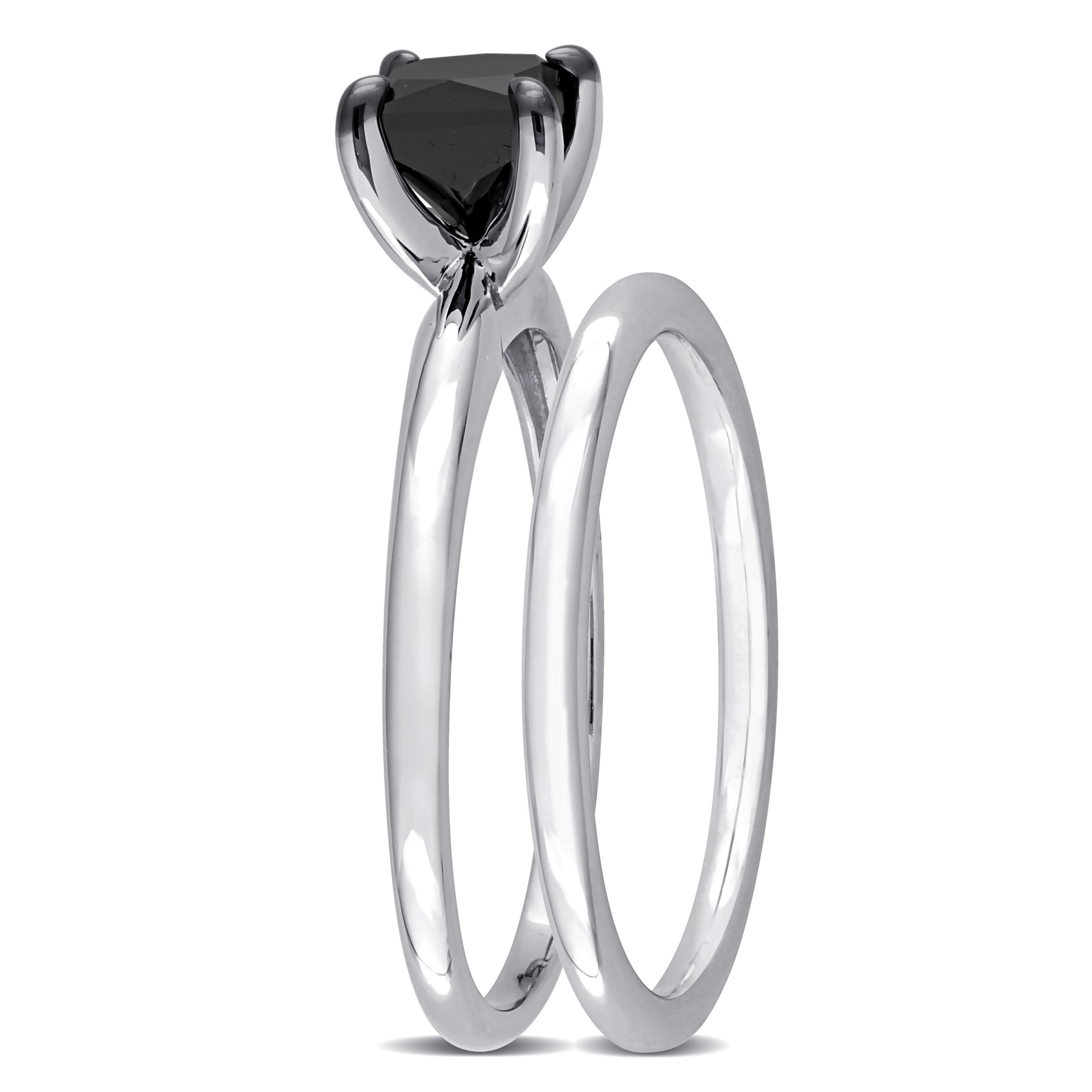 1 ct. t.w. Black Diamond Engagement Ring Set in 10K White Gold with Black Rhodium Plated