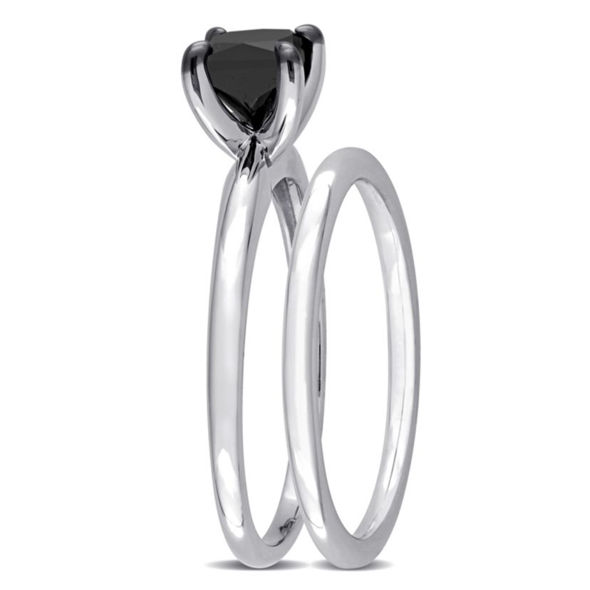 1 ct. t.w. Black Diamond Engagement Ring Set in 10K White Gold with Black Rhodium Plated