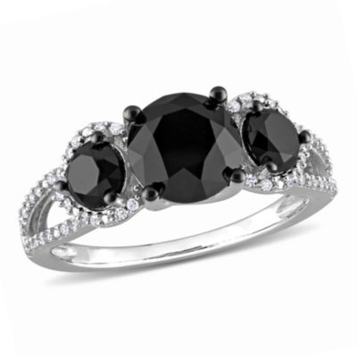 Belk & Co 3 ct. t.w. Black and White Diamond 3-Stone Ring in 10K White Gold with Black Rhodium Plated, 4