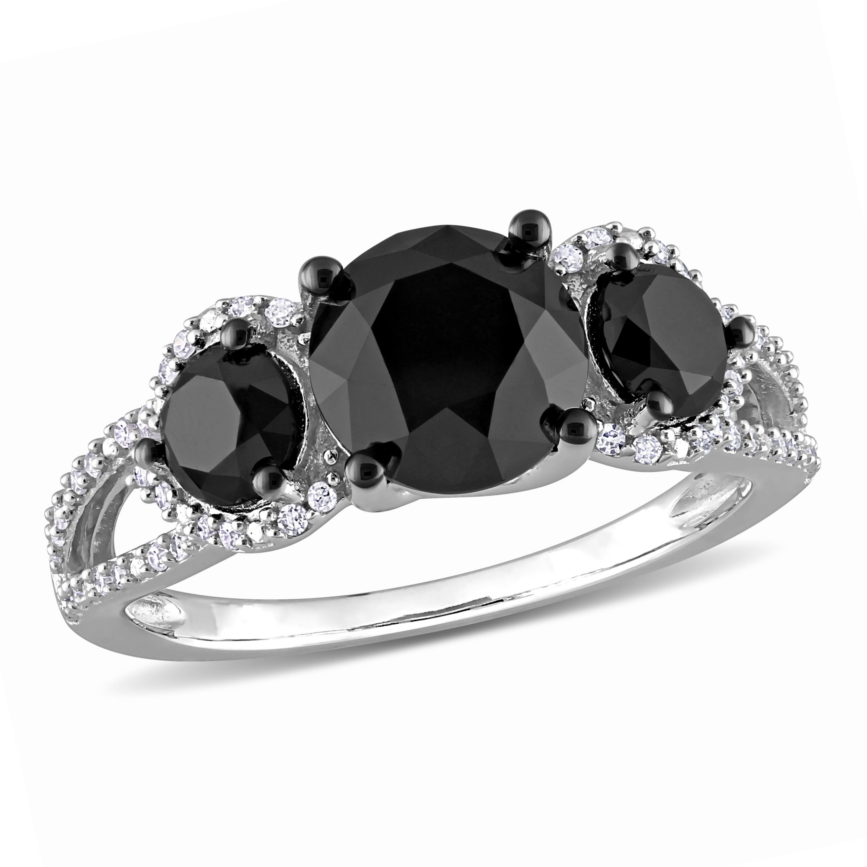 3 ct. t.w. Black and White Diamond 3-Stone Ring in 10K White Gold with Black Rhodium Plated
