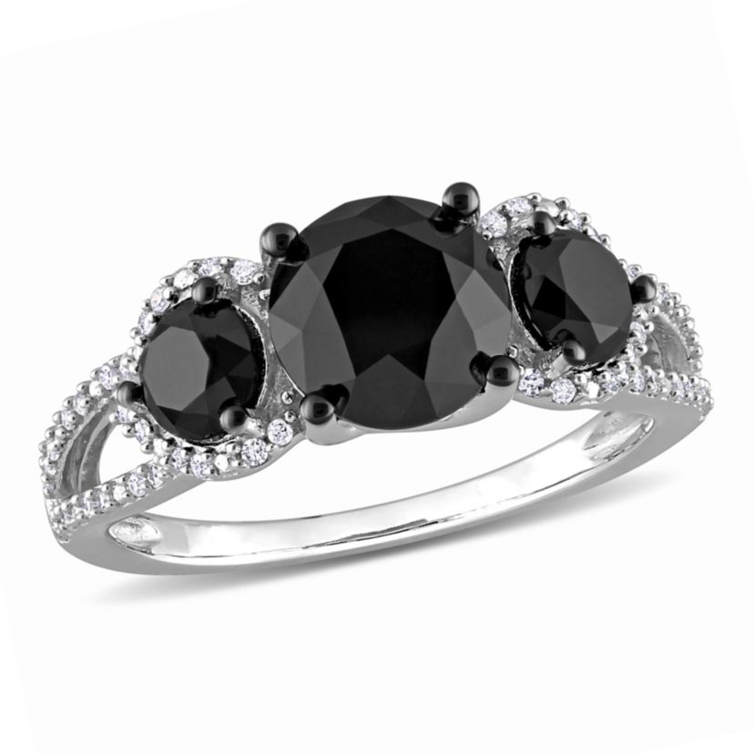 3 ct. t.w. Black and White Diamond 3-Stone Ring in 10K White Gold with Black Rhodium Plated