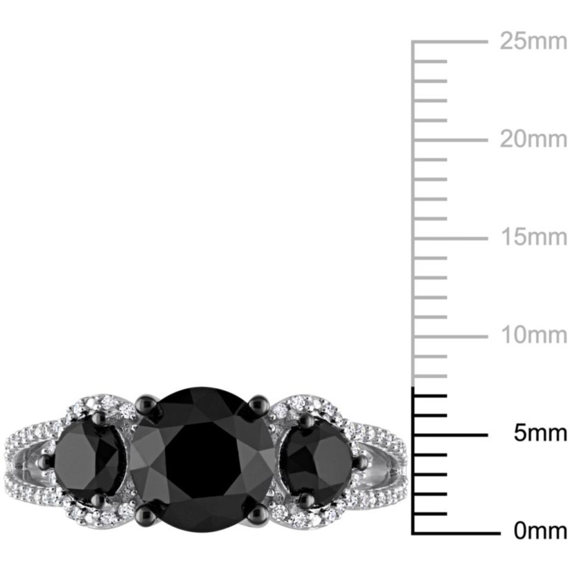3 ct. t.w. Black and White Diamond 3-Stone Ring in 10K White Gold with Black Rhodium Plated